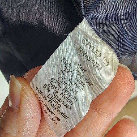 Cabi Filigree Jacquard Blazer Coat Size 12 Blue Wool Blend Lined Darted Waist - Picture 15 of 16